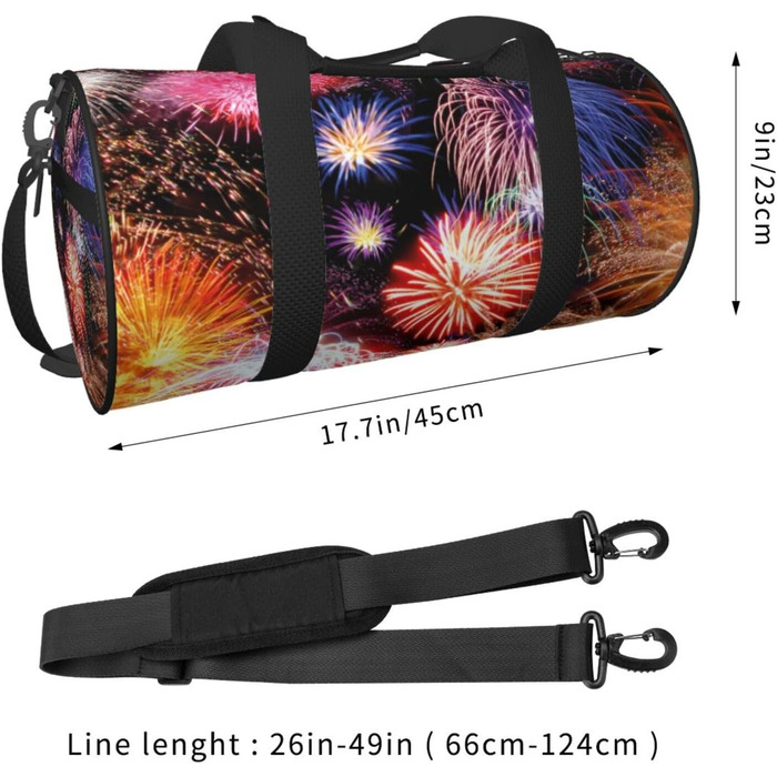 Спортивна сумка, дорожня сумка, стильний принт Феєрверк, сумка для подорожей на ніч, чорна, універсальний розмір