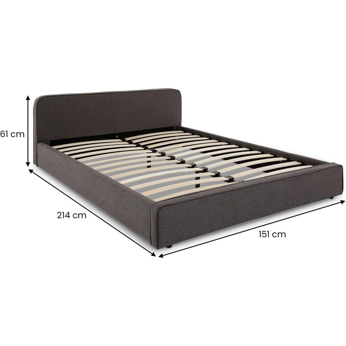 М&39яке ліжко IDIMEX MARINI, двоспальне ліжко 140x200 см темно-сірого кольору - м&39яке ліжко з рейковим каркасом, сучасним дизайном та стійким дерев&39яним каркасом з пластиковими ніжками