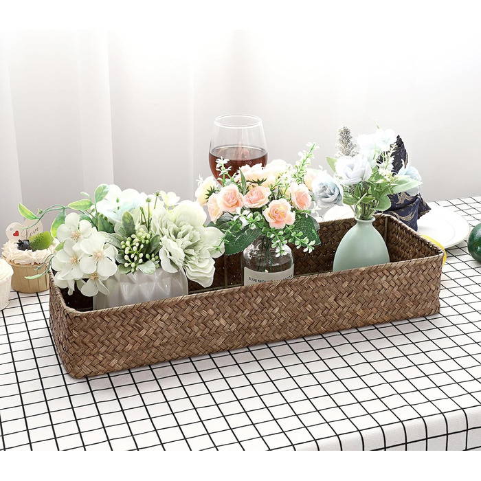 Плетений кошик для зберігання водяного гіацинта, кошик для зберігання з натуральної морської трави, плетений кошик для ванної кімнати, бачок для туалетної води 42 * 14 * 7 см, кавово-коричневий 42*14*7 см