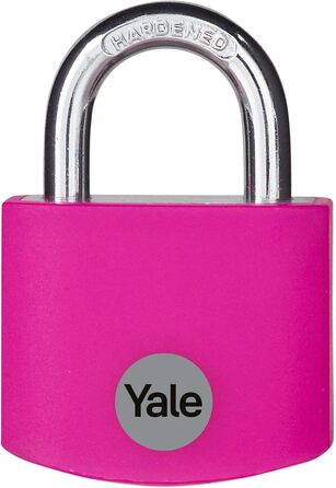 Замок навісний Yale YE3B/32/116/1/P, 32 мм, алюмінієвий, рожевий, з подвійним замиканням, загартована дужка Ø 5 мм, 3 ключі в комплекті, для шафок, інструментальних ящиків, шаф. Рожевий, 32 мм.