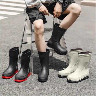 Чоловічі гумові чоботи, водонепроникні гумові чоботи, середній підйом, товста підошва, нековзні, ідеально підходять для кухні, активного відпочинку та риболовлі, чорні, розмір ЄС 40