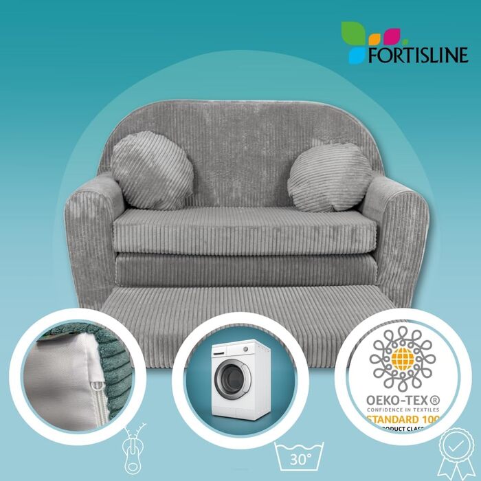 Дитячий диван, Складаний, М&39який - Ігровий диван з розсувною функцією 96x57x48 см - Дитячий диван з функцією сну - М&39який розкладний диван, сертифікований Oeko-TEX, вкл. 2 подушки, Світло-зелений