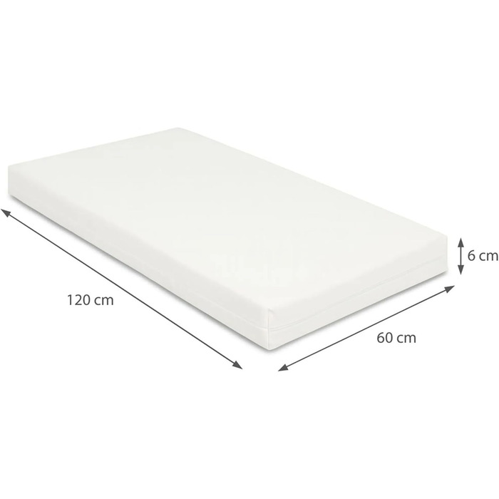 Звичайне дитяче ліжко, дитяче ліжко, ліжко для малюків Timmi з матрацом, виготовлене з масиву дерева, 3 положення регулювання висоти, 60x120 см, біле