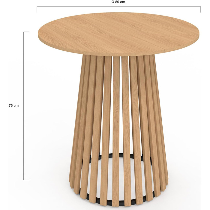 Круглий обідній стіл Carmen для 4 осіб, дерев&39яна основа з ламелей та дерев&39яна стільниця, 80 см