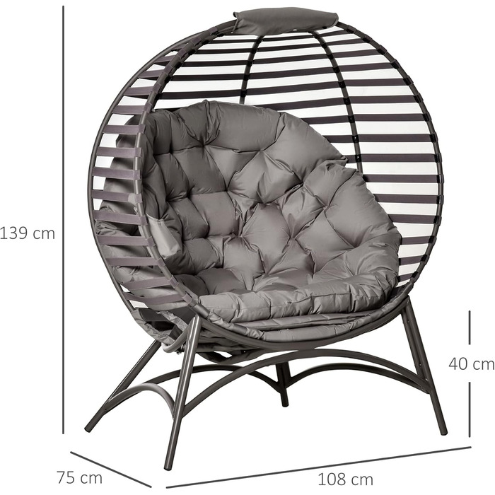 Крісло Outsunny Papasan Садове крісло з подушкою Плетене крісло Овальне крісло для відпочинку Складний кошик для балкона Патіо Indoor Пісок Коричнева сталь 118 x 75 x 139 см
