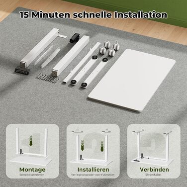 Стіл з регульованою висотою 88 x 50 см, цільна стільниця, електричний стіл з 4 колесами для роботи сидячи та стоячи, невеликий комп&39ютерний стіл для домашнього офісу, білий, ДСП, 88 x 50 см