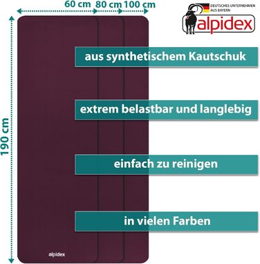 Килимок для йоги ALPIDEX Дуже товстий гімнастичний килимок 1,5 см 3 розміри Нековзний фітнес-килимок без фталатів Перенесення ременя Гімнастика Пілатес Спорт Фізіо HiiT Тренувальний килимок для йоги Килимок для сну (Беррі, 190 х 100 х 1,5 см)