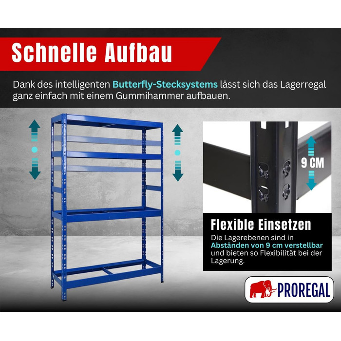 Стійка для шин PROREGAL Tiger ВxШxГ 180x120x40 см До 12 шин на 2 рівнях 2 полиці Синій Полиця для майстерні, полиця для зберігання, полиця для підвалу 12 шин 2 полиці Синій