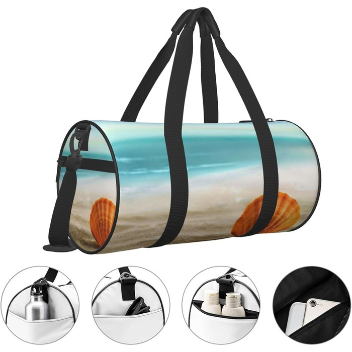 Спортивна сумка, дорожня сумка, пляжна сумка з мушлевим принтом, сумка для ночівлі, чорна, універсальний розмір, сумка для подорожей