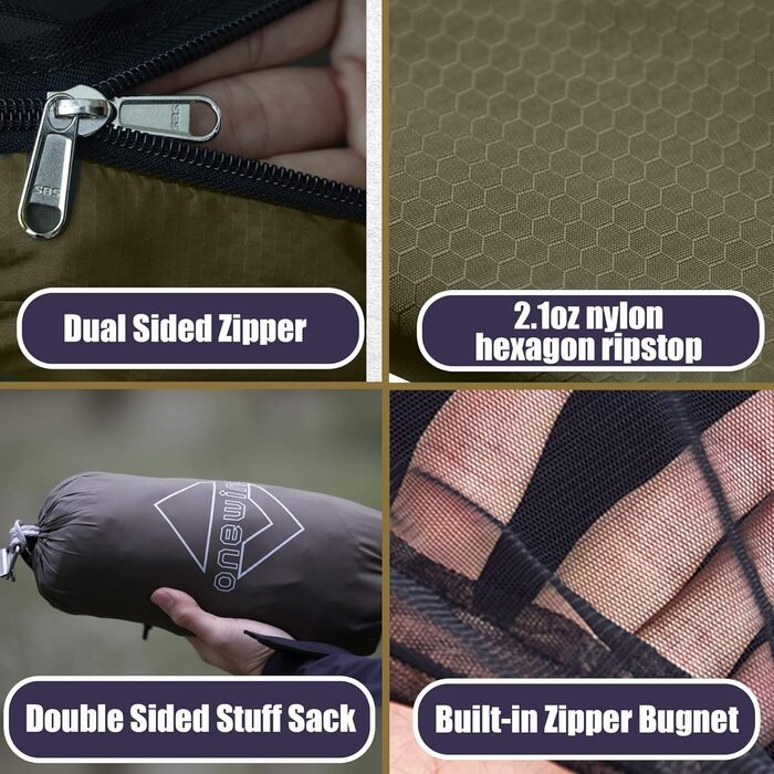 Кемпінговий гамак на блискавці, портативний гамак з москітною сіткою та ремінцями для кріплення на дерева для подорожей, кемпінгу, походів та піших прогулянок Від зеленого 366 см * 162 см, 11&39