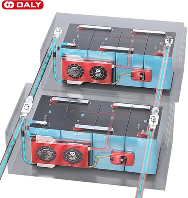 Паралельний модуль DALY BMS 1 A з вентилятором Smart BMS LiFePo4 8S 24 В 250 А та портом CAN, Bluetooth-ключ Smart BMS для літієвих акумуляторів 3,2 В, інвертор, ДБЖ та домашня система зберігання (Li-ion 13S 48V CAN BT, 250AParallel Module1A)