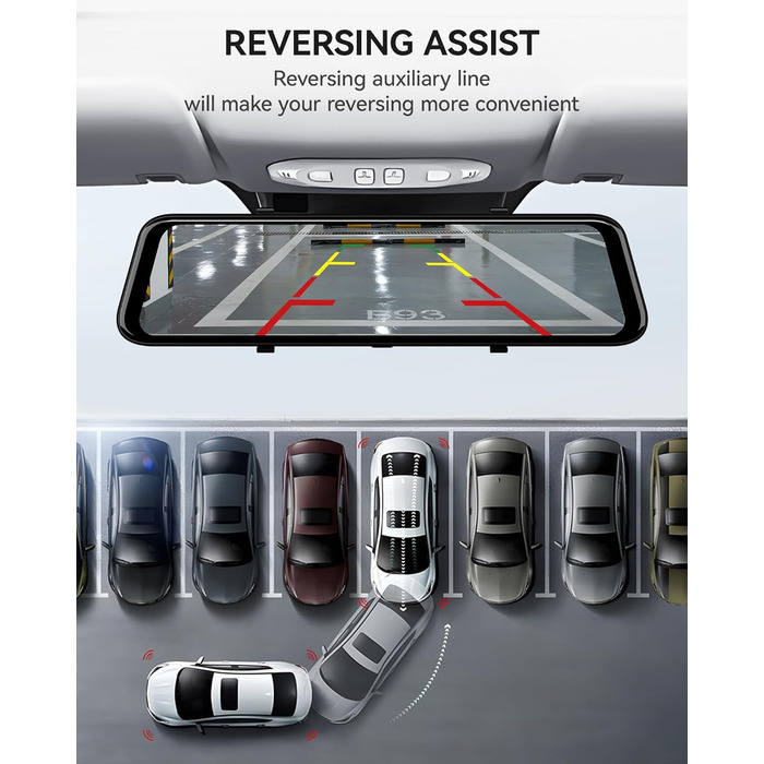 Для дзеркала заднього виду відеореєстратор для переднього та дзеркала заднього виду для автомобіля з екраном 12 дюймів, камерою WDR, нічним баченням, GPS та безкоштовною картою на 64 ГБ (G900), 4K 2.5K