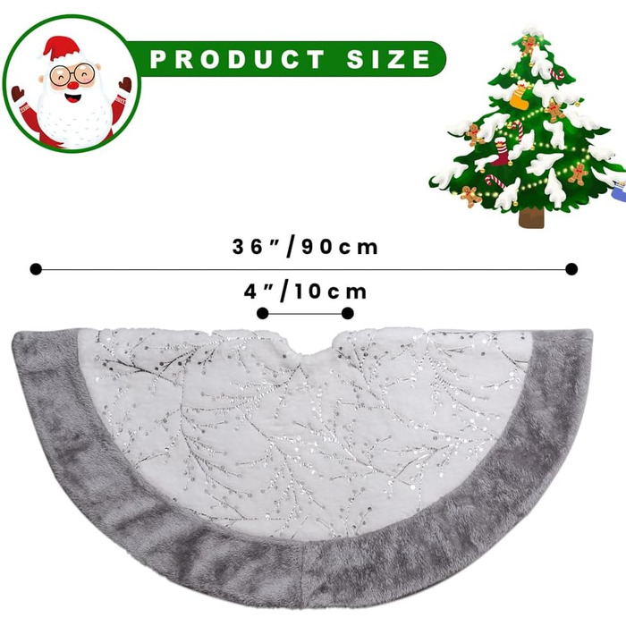 Різдвяний коврик під ялинку 90 см срібний Lanpn