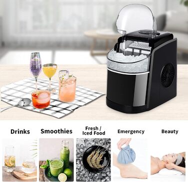 Переможець тесту машини для кубиків льоду 12 кг Льодогенератор Льодогенератор 6 хв Час виробництва Льодогенератор, Машини для виробництва кубиків льоду Тиха машина для приготування кубиків льоду з функцією самоочищення, чорний (БАГАТОРАЗОВИЙ)