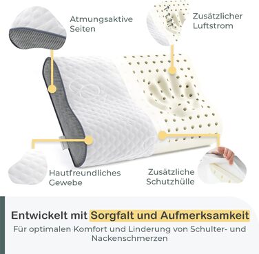 Ортопедична подушка для шиї COMFYCENTRE з піни з ефектом пам&39яті 40x60 см - Ергономічна подушка - Подушка для сну на боці - Подушка для підтримки шиї - Ідеально підходить для болю в шиї, мігрені та хропіння