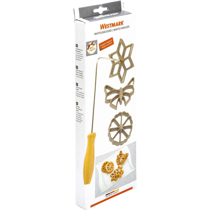 Вафельна пекарня Westmark, з 3 мотивами, з буклетом рецептів, розмір форми 7 9 см, сталь/дерево, сріблястий/світло-коричневий, 32242260