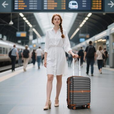 Валіза KONO, дорожня валіза, візок, ручна поклажа 55x40x20 см, виготовлена з твердої оболонки ABSPC, з подвійними колесами та кодовим замком (сіра/коричнева, 55 см) Ручна поклажа (55 см) сіра/коричнева