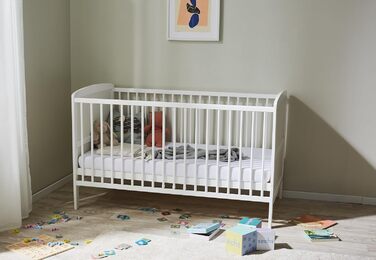 Дитяче ліжко/ліжечко Kids Collective 70x140, що трансформується, з регульованою висотою та знімними поручнями Білий масив сосни, зроблено в Європі Від народження до 6 років 70 x 140 см, білий