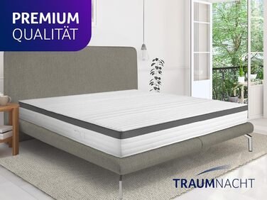 Матрац Traumnacht Premium 7-Zone 500 з пружинами Pocket Spring, рівень жорсткості 4 (H4), 90 x 200 см, сертифікований ko-Tex, виготовлений відповідно до німецьких стандартів якості, рівень жорсткості 4 - жорсткий, 90 x 200 см