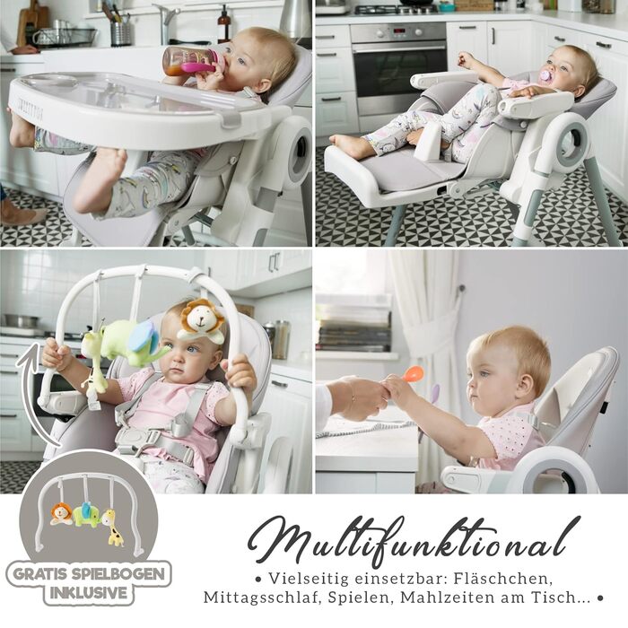 Дитячий стільчик для годування Sweety Fox з функцією нахилу - Висувний і складаний, стільчик з ременями безпеки - Зростаючий стіль