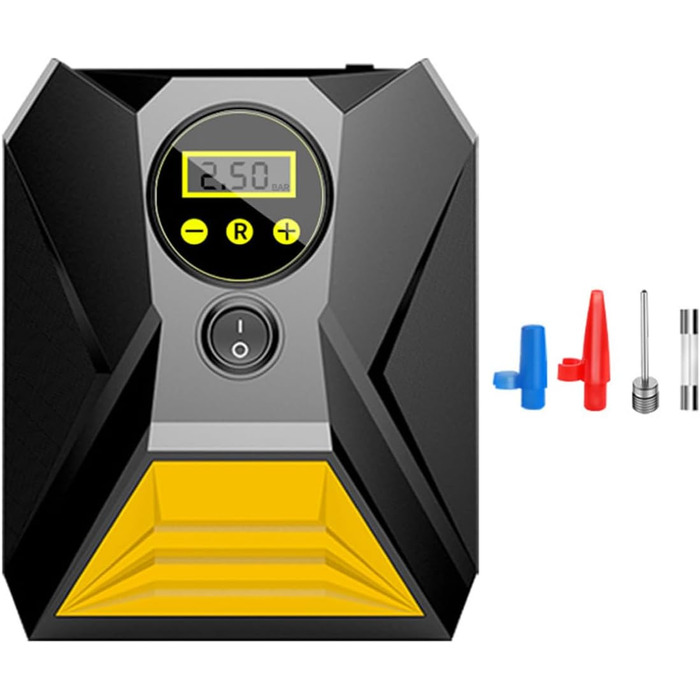 Повітряний компресор для накачування автомобільних шин Портативний автомобільний насос для шин 12 В Цифровий наповнювач 120 Вт і 150 фунтів на квадратний дюйм з 3 форсунками та світлодіодним підсвічуванням для автомобіля, велосипеда, мотоцикла