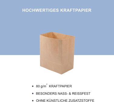 Паперових пакетів для сміття, 7 л, пакети для органічних відходів для контейнерів для органічних відходів, виготовлені з паперу, вологостійкі та стійкі до розриву, паперові пакети 7 л, 100 шт. (1 упаковка), 100