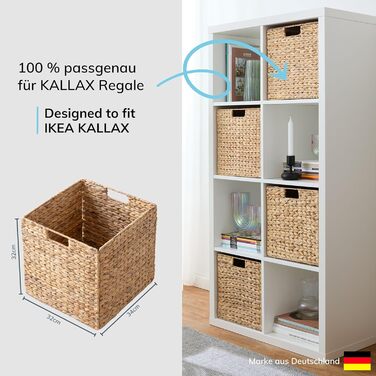 Кошики Kallax, набір з 4 шт. Натуральний водяний гіацинт Ідеально підходить для полиць Kallax 34 x 32 x 32 см Кошик для зберігання Полиця-коробка Коробка для зберігання Міцний, складний Спеціальна пропозиція