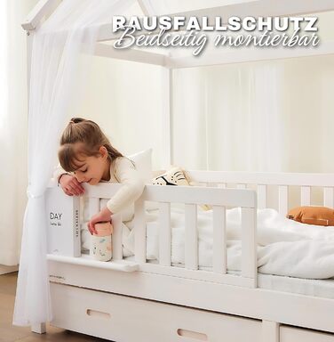 Ліжко для дому 90x200 з шухлядою, матрацом та набором 4-TLG DEKO рожевого кольору, вкл. захист від падіння книжкової полиці та рей