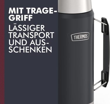 ТЕРМОС ICON ПЛЯШКА ДЛЯ НАПОЇВ 1,20 л, сірий/графітовий матовий, термос 1200 мл, ізольована пляшка з чашкою для пиття, термос з ручкою, зберігає напої гарячими/холодними протягом 24 годин, можна мити в посудомийній машині, герметичний, без BPA, 1200 мл, те