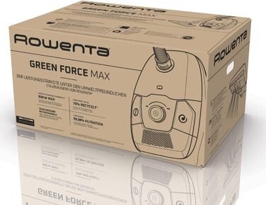 Пилосос Rowenta RO4933 Green Force Max з мішком Максимальна потужність 900 Вт Мішок для пилу 4,5 л 99,98 HEPA-фільтрація Радіус пр