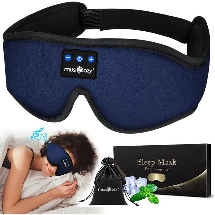 Навушники для сну Bluetooth Eye Mask для тих, хто спить на боці, навушники Musicozy Sleep Mask із вбудованим мікрофоном і динаміками, мяка маска для сну для подорожей/дрімоти (блакитний)