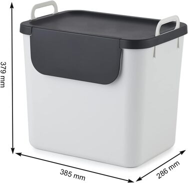 Набір з 3 контейнерів для сміття Jive 30 л для кухні, пластик (перероблений ПП), темно-сірий/білий/зелений, 3 х 30 л (39,8 х 29,8