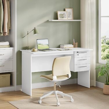 Письмовий стіл з 3 шухлядами, комп&39ютерний стіл білий, 120x60 см офісний стіл ПК стіл, дитячий робочий стіл, для кабінету, спальні, вітальні