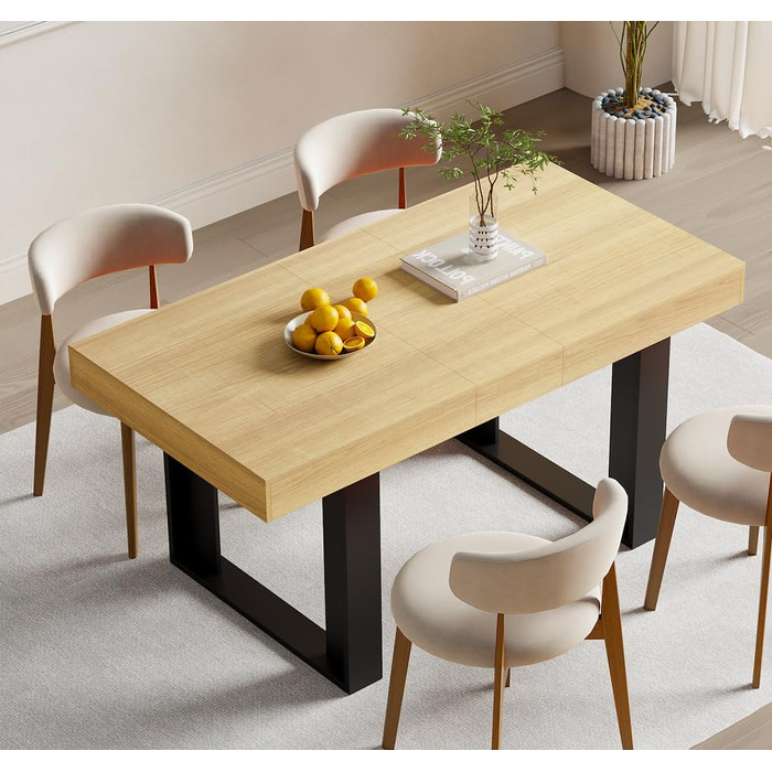 Розсувний обідній стіл 120-160 см, сучасний дерев&39яний обідній/кухонний стіл для 2-6 осіб, довгий розсувний обідній стіл, великий конференц-стіл для вітальні/їдальні (натуральний)