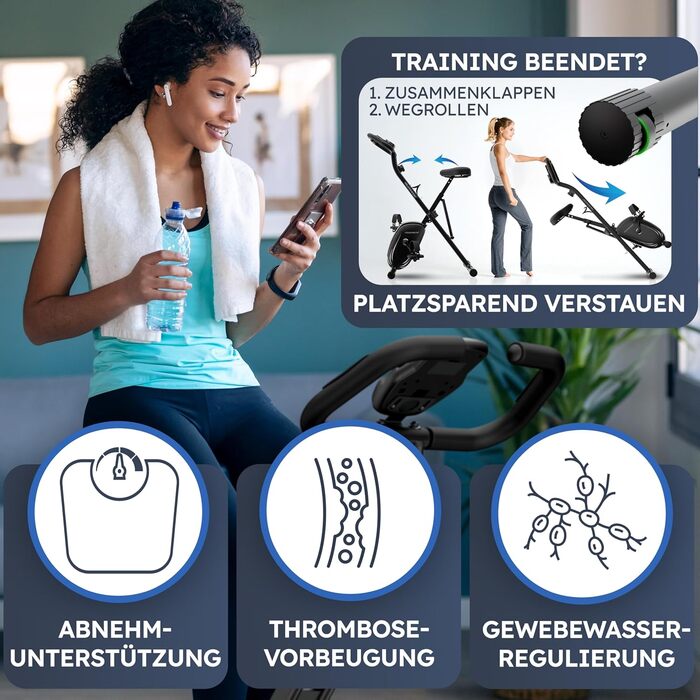 Складаний велотренажер HELDENWERK - надзвичайно комфортний та тихий - FlexiFoam витримує до 150 кг, велоергометр, домашній тренажер, велоергометр для людей похилого віку, фітнес-велотренажери, домашній тренажер