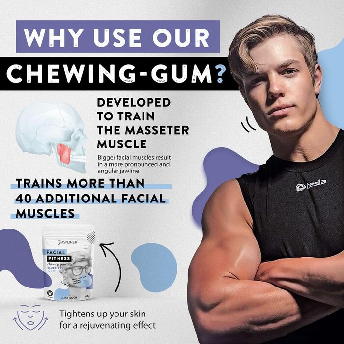 Jawliner® - Піонер найміцнішої ручної роботи Extreme Ultra 15x Harder Jawline Gum, що включає 12 тижнів коучингу - Жувальна гумка з чорницею без цукру - Тренажер для підборіддя - Жувальна гумка для формування щелепи (2 місяці упаковки)