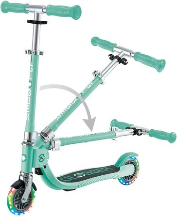 Дитячий самокат Globber Flow Foldable Junior Lights складаний, з підсвічуванням коліс та регульованим кермом, від 3 років, м'ятний