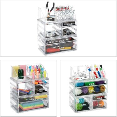 Органайзер для макіяжу Relaxdays з 21 відділенням, косметична вежа для помади, лаку для нігтів, акрилова косметична коробка, прозора