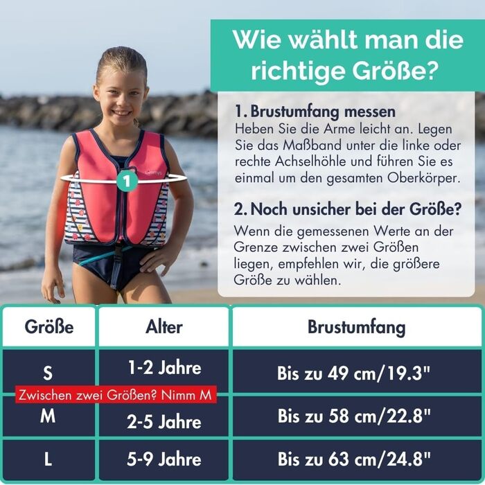 Дитячий рятувальний жилет Limmy&39s плавальний жилет з регульованою плавучістю, сертифікований CE, переможець тестів на Vergleich.de, мякий неопреновий комфорт, безпечна та міцна конструкція, з сумкою для перенесення, розмір S, рожева квітка