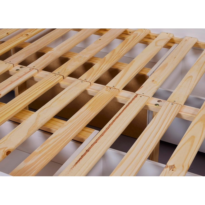 Ліжко з шухлядами - Двоспальне ліжко 140x200 см - Двоярусне ліжко з місцем для зберігання - Масив сосни - 2 шухляди та 1 коробка для зберігання - Включає рейкову основу - Білий лак - Efetivo 140x200 см 140 x 200 см Efetivo White з узголів&39ям