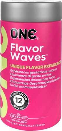 Презервативи ONE Flavorwaves Ароматизовані презервативи Шість чудових смакових вражень Веганські, без ГМО, з натурального каучукового латексу 12 шт.