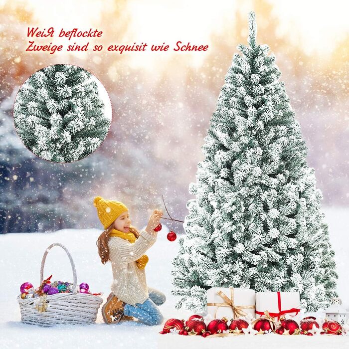 Штучна ялинка COSTWAY 180/225 см зі снігом, ялинка з металевою підставкою, ПВХ голки, складна штучна ялинка, ідеально підходить для дому, офісу, магазинів та готелів (180 см) 180 см