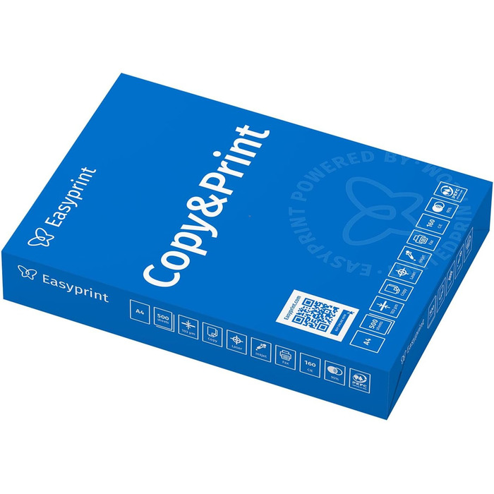 Папір для принтера, папір для копіювання, 2500 аркушів, 5 x 500 A4, преміальний яскраво-білий, CIE 160, переможець випробувань, екологічний сертифікат PEFC