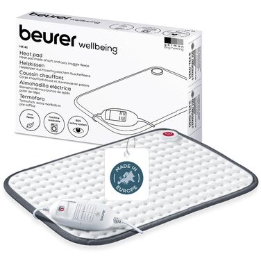 Грілка Beurer HK 41, м&39яка грілочка з 3 температурними режимами та автоматичним вимкненням, можна прати в пральній машині, зроблено в Європі, біло-сіра, 44 x 33 см, м&39який матеріал