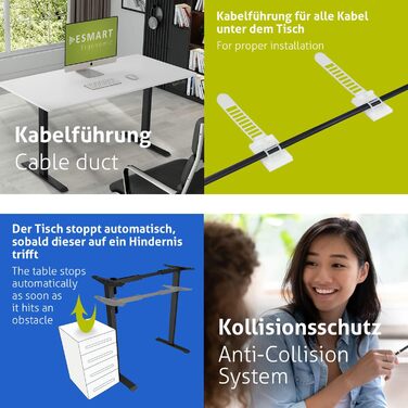 Чорний - Ергономічна рама для столу з функцією сидячи/стоячи, безступінчасте електричне регулювання висоти 71-121 см, 3 слоти пам&39яті, порт заряджання USB, нагадування про активність, плавний старт/зупинка, 121B