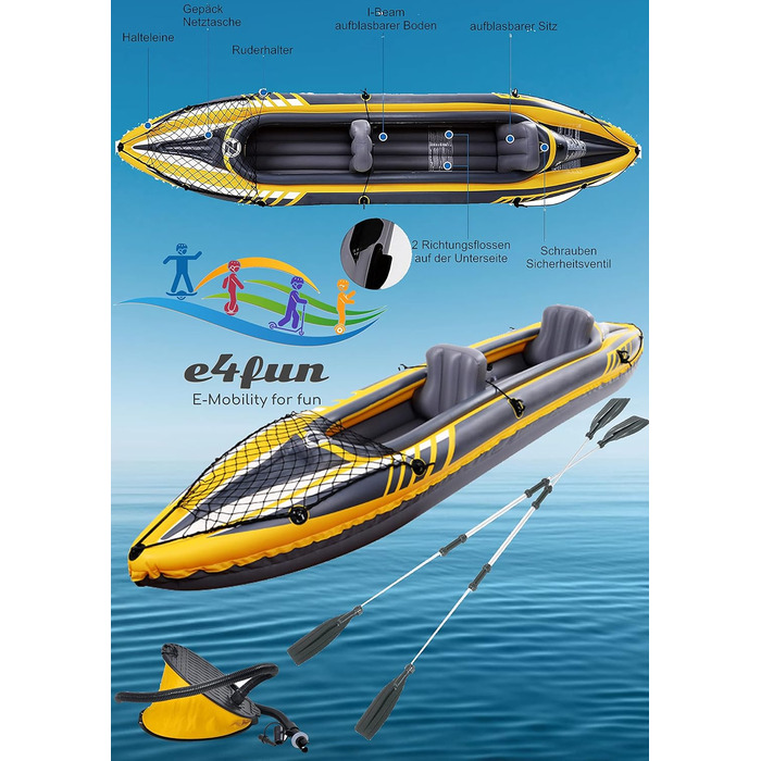 Надувний каяк для 2 осіб, 350 x 78 x 52 см, з аксесуарами