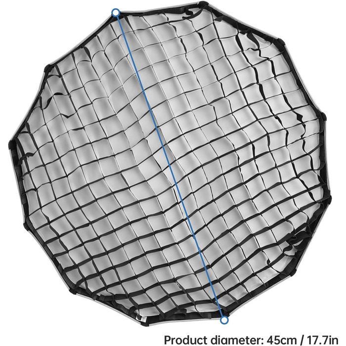 См/17,7 дюйма Швидкознімний параболічний софтбокс Складний софтбокс Bowen Mount Honeycomb Grill Фотостудія Фотографія Портрет Пряма трансляція 45 см Чорний і сріблястий, 45