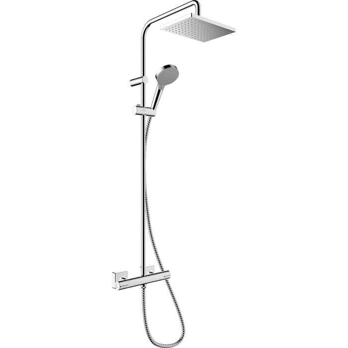 Душова система hansgrohe Vernis Shape з термостатом, економною лійкою (EcoSmart) 230 x 170 мм, ручною лійкою, шлангом та штангою, хром, 26097000