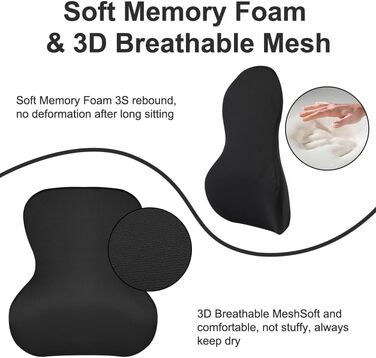 Подушка для спинки Ainiv для офісних крісел, поперекова опорна подушка для спини в автомобілі, вдома, в офісі, поперекова подушка для робочих крісел, автомобільна спинка, накладка на спинку з піни з ефектом пам&39яті, чохол, який можна прати, чорна спинка