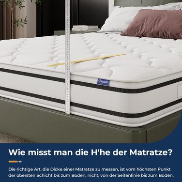 Матрац Vesgantti H4, висота 20 см, ортопедичний, 7-зонний, пружинний блок кишенькової форми, сертифікований Oeko-Tex, середньої жорсткості, пружинний блок кишенькової форми, матрац з холодної піни H4, щільний верх 20 см, 140 x 200 см